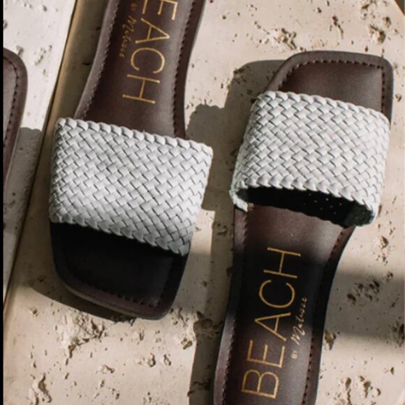 Beach by Matisse Isle Slide White Brown Sandal Sz 10 - Picture 1 of 6